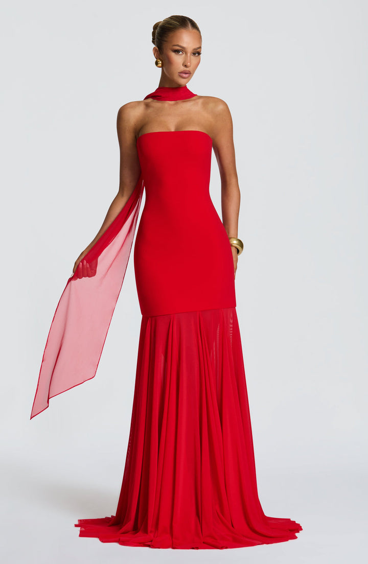 Dear Karma Red Mesh Maxi Dress