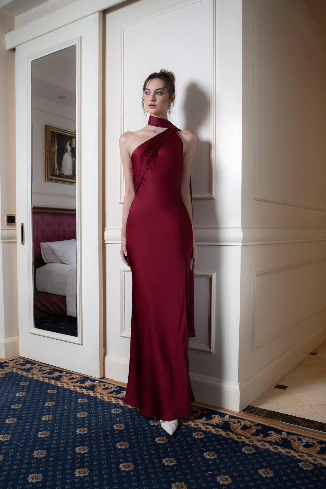 Isis Satin Gown in Maroon