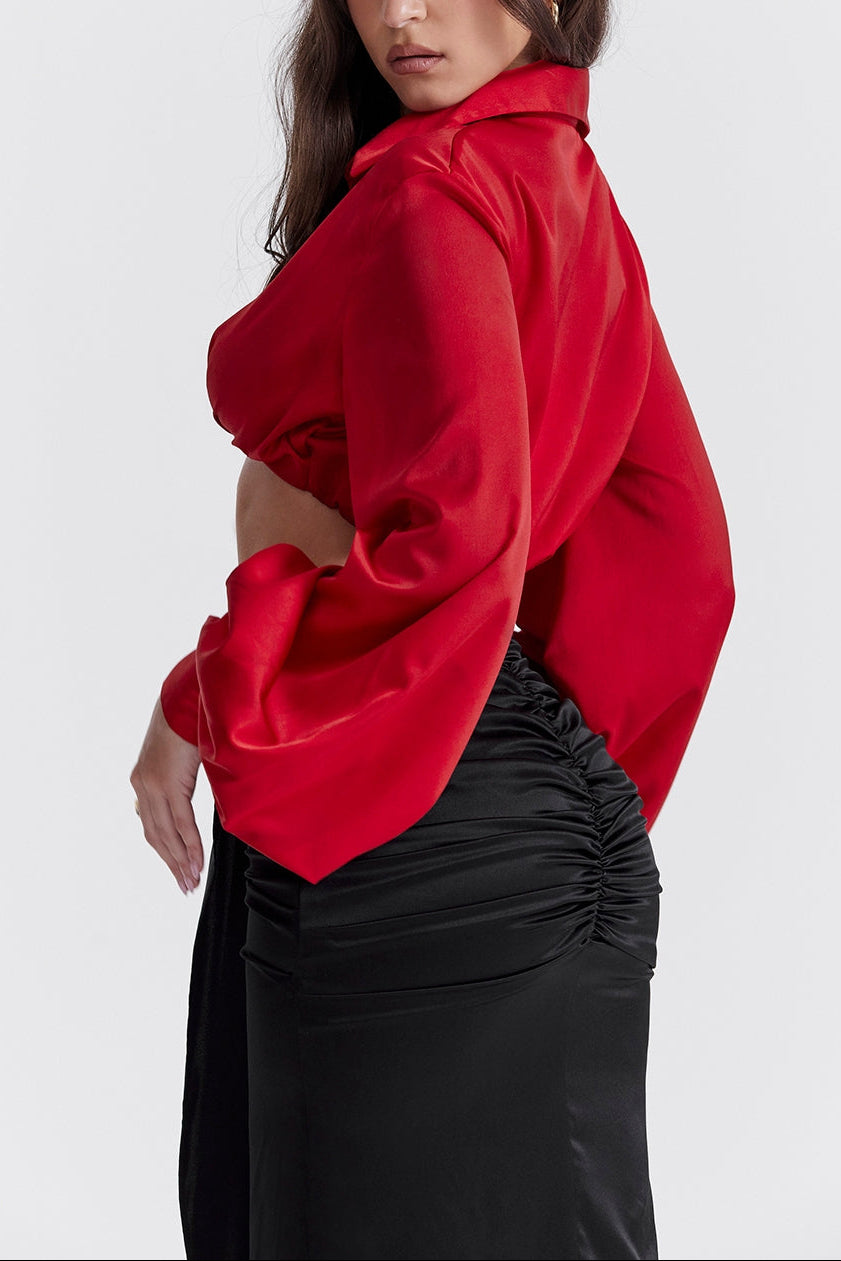 Millie Balloon Sleeve Satin Top