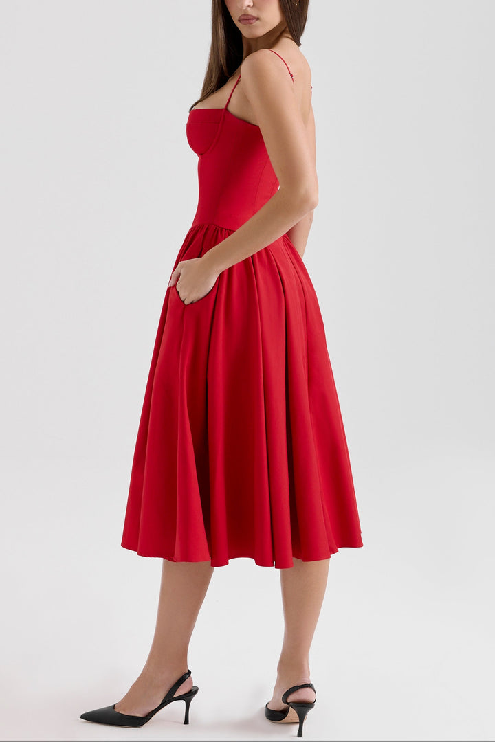 Hannah Midi Dress in Red