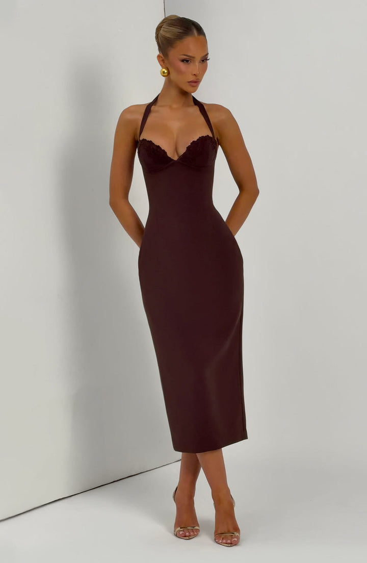 Enya Midi Dress in Brown