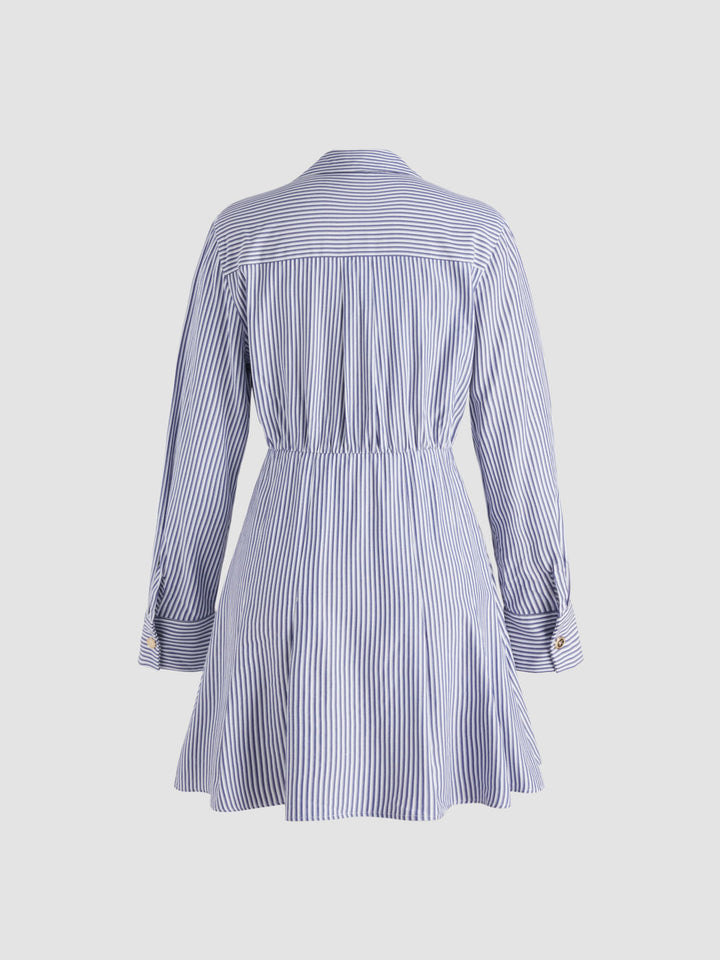 COLLAR STRIPE BUTTON MINI DRESS