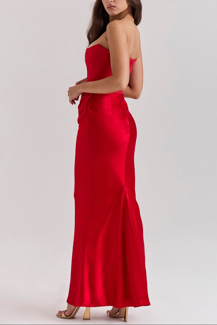 Midnight Siren Corset Maxi Dress in Red