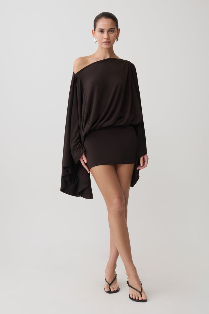 Lana Boat Neck Cape Mini Dress