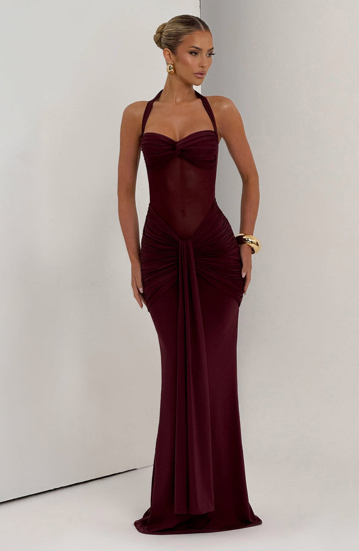 Carla Meshplay Maxi Dress - Cherry Lacquer