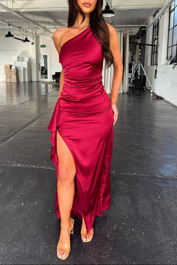 Zoey Satin Maxi Dress in Magenta