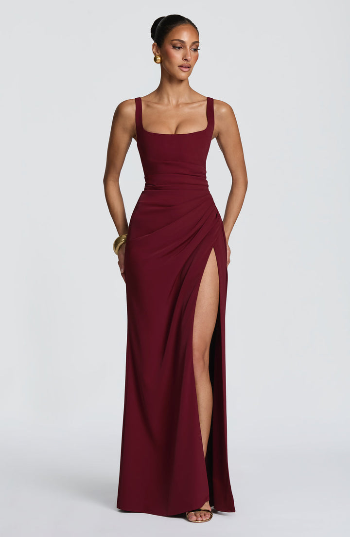 Sienna Midnight Slit Maxi Dress in Maroon