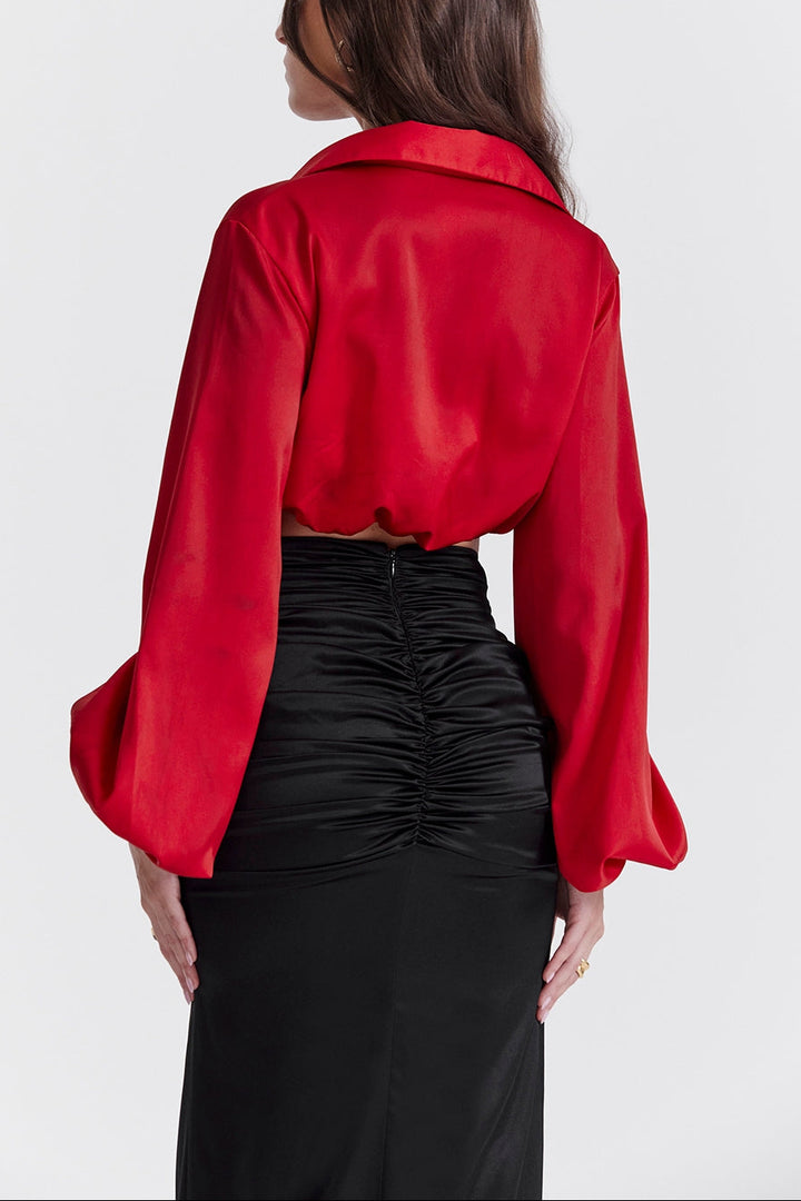 Millie Balloon Sleeve Satin Top