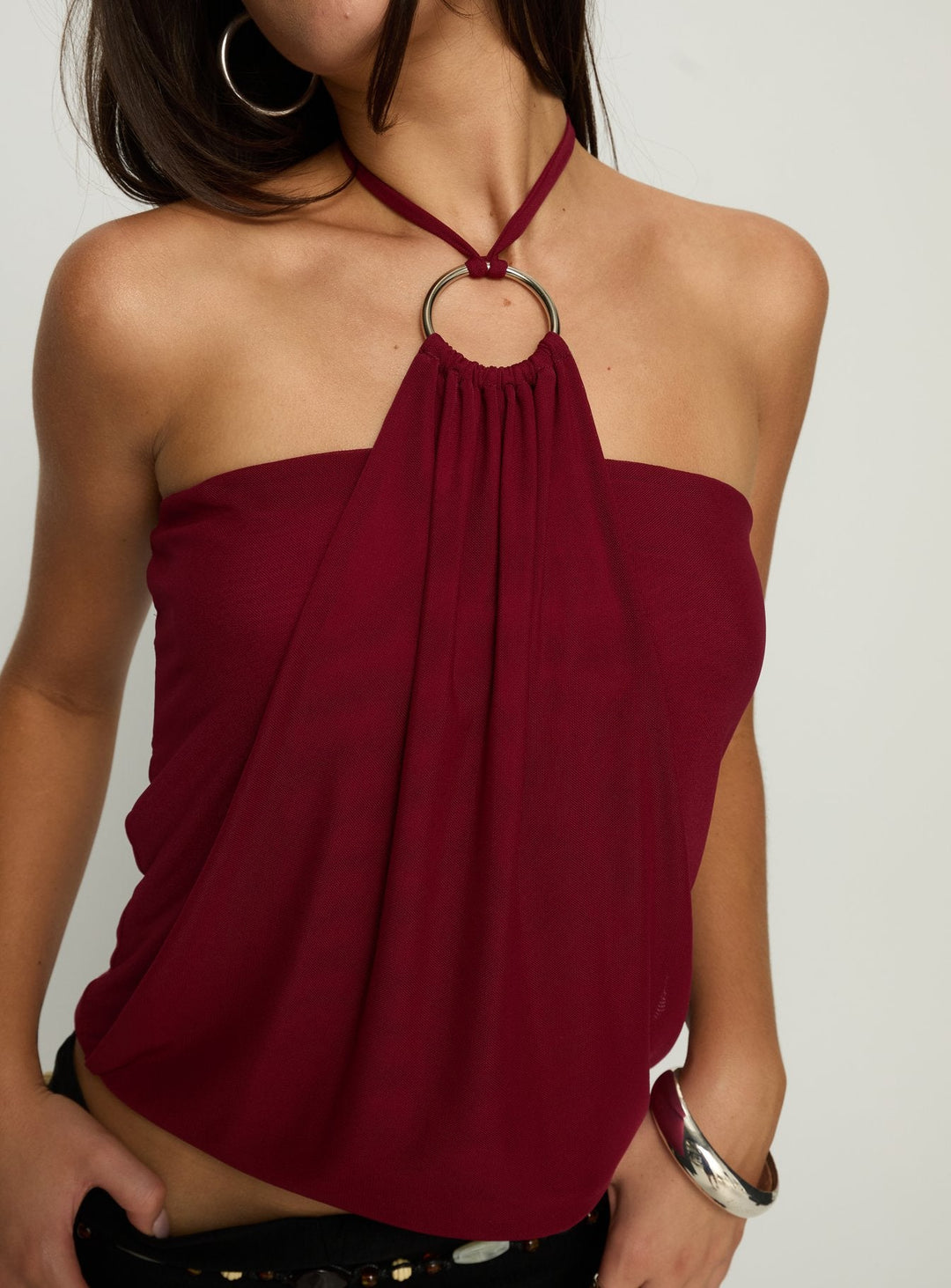 Clara Ring Maroon Halter Top