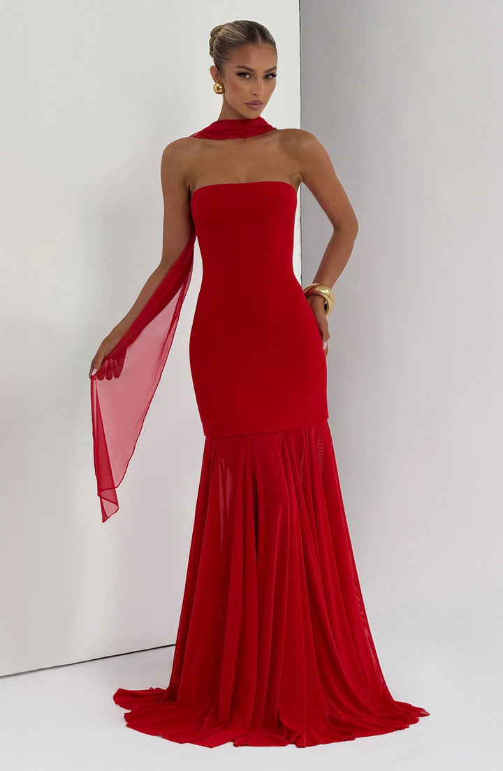 Dear Karma Red Mesh Maxi Dress