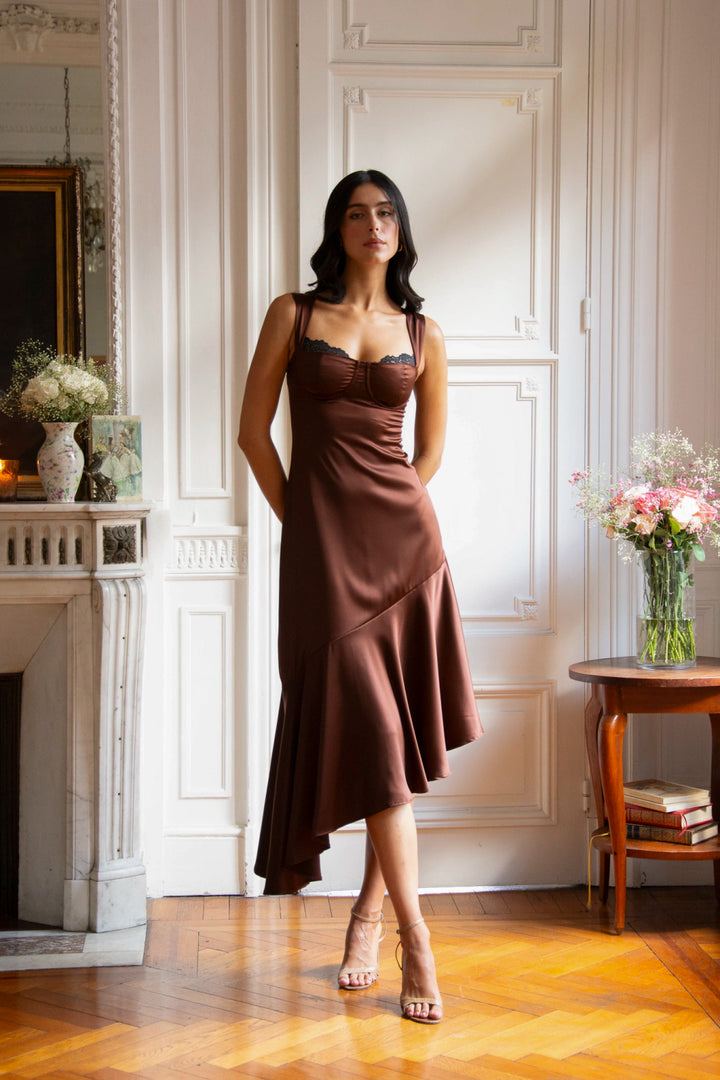 Vesper Midi Dress in Brown