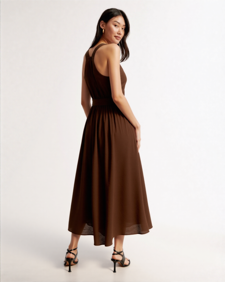 Alita Belt linen midi dress in Brown
