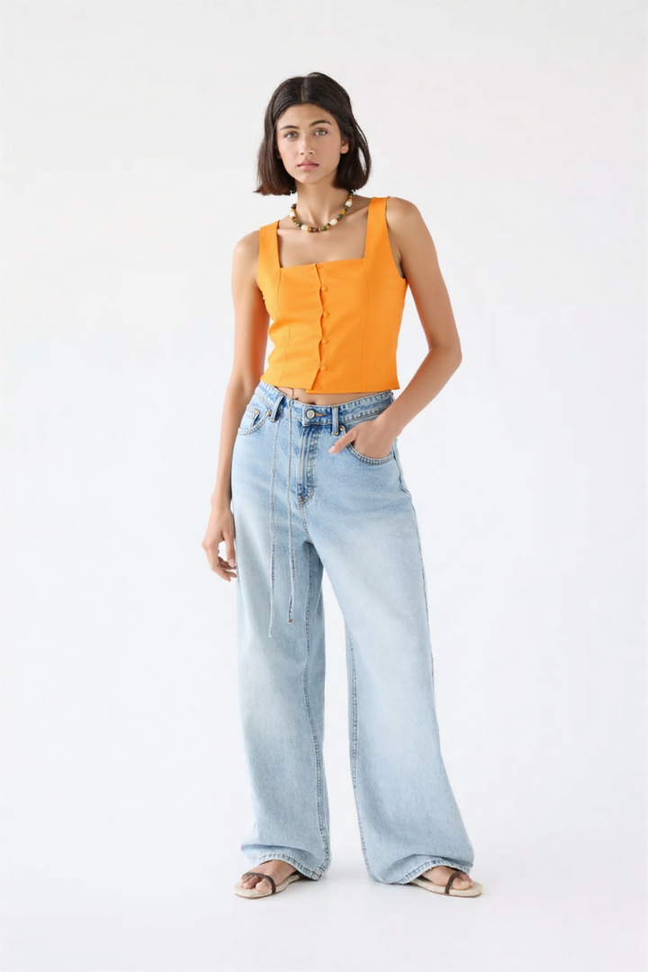 Emana Buttons cotton top Orange