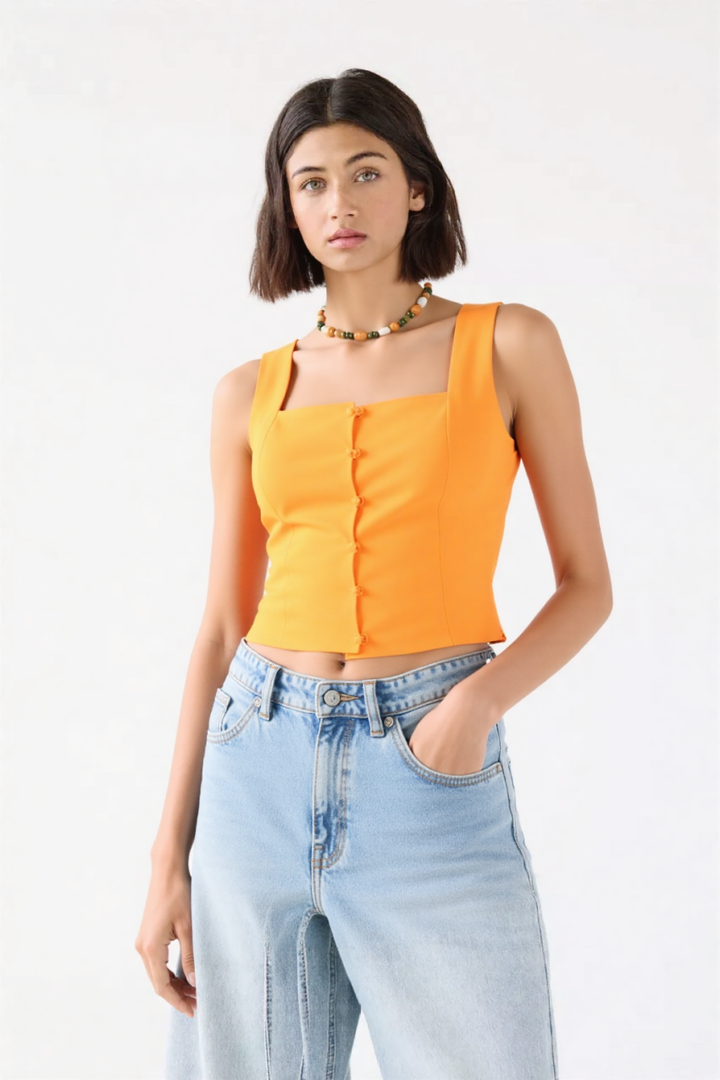 Emana Buttons cotton top Orange