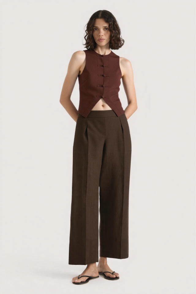 Saia Linen-blend suit waistcoat Chocolate