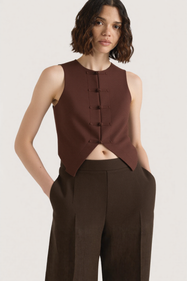 Saia Linen-blend suit waistcoat Chocolate