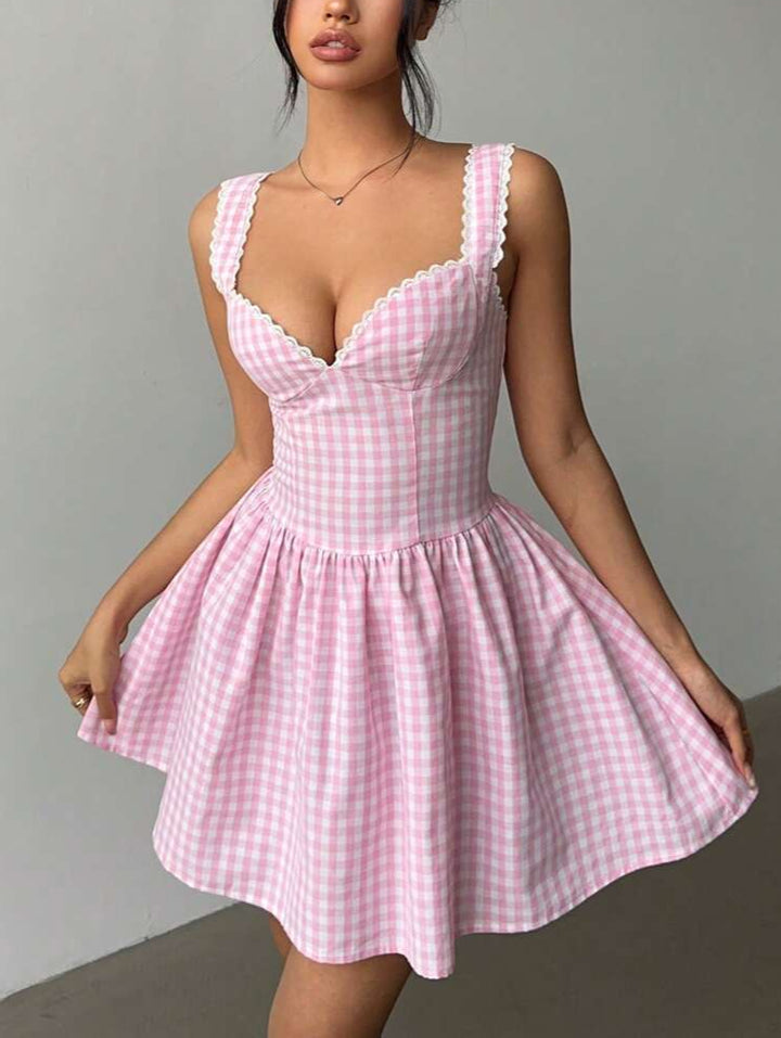 Darina strawberry gingham corset mini dress