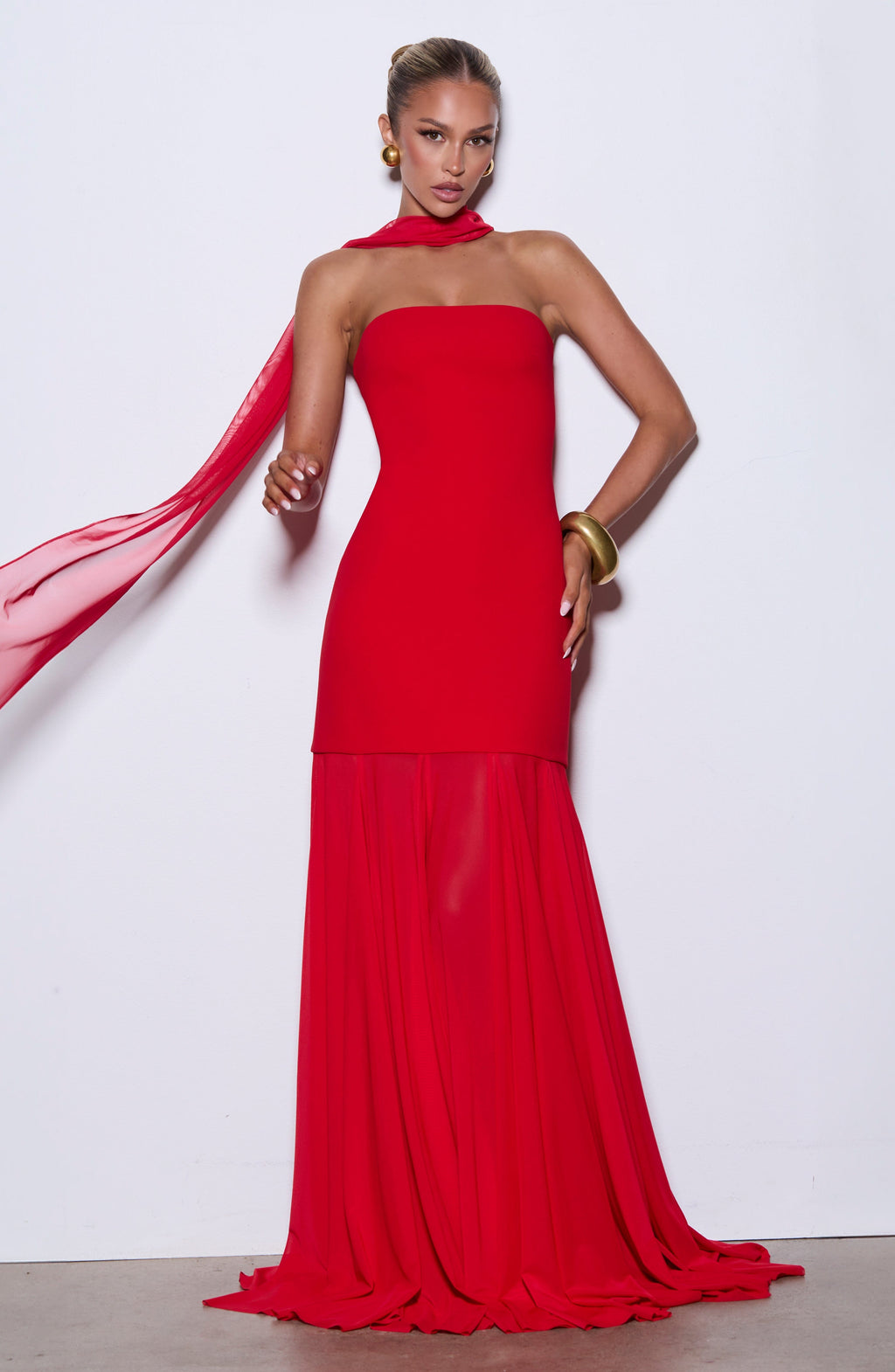 Dear Karma Red Mesh Maxi Dress