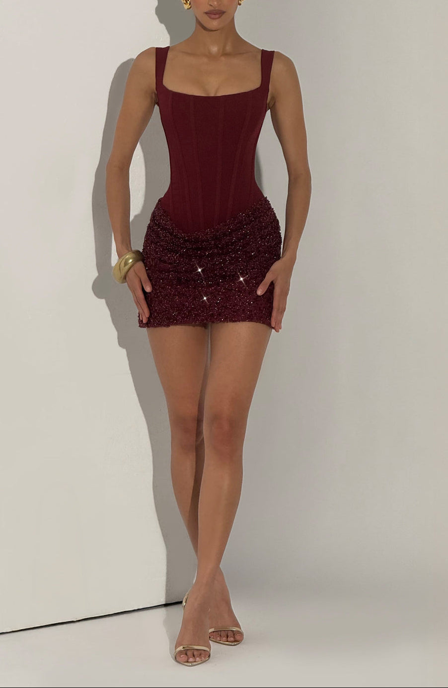Paris Sequin Mini Dress in Maroon
