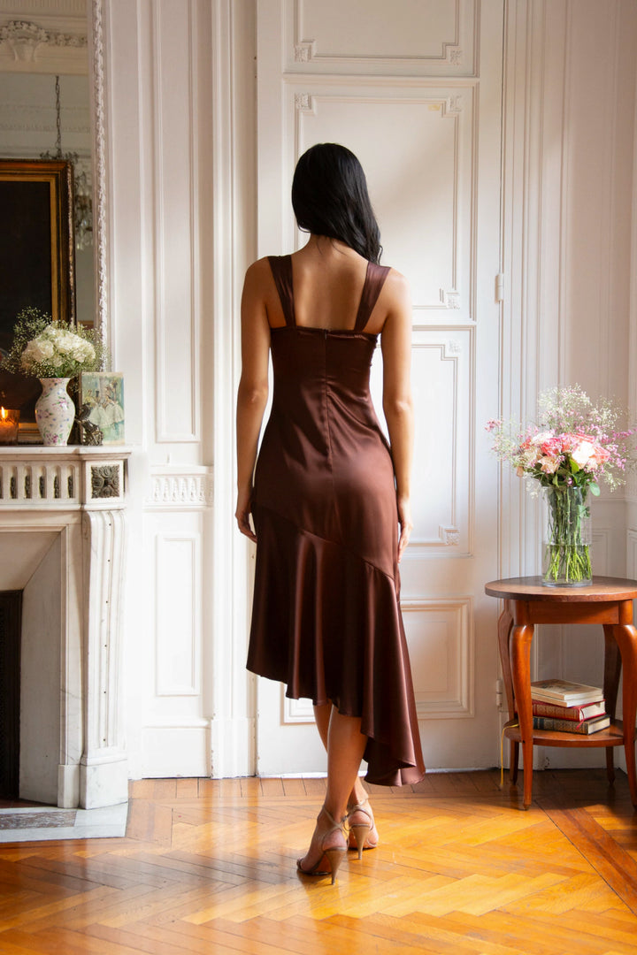Vesper Midi Dress in Brown