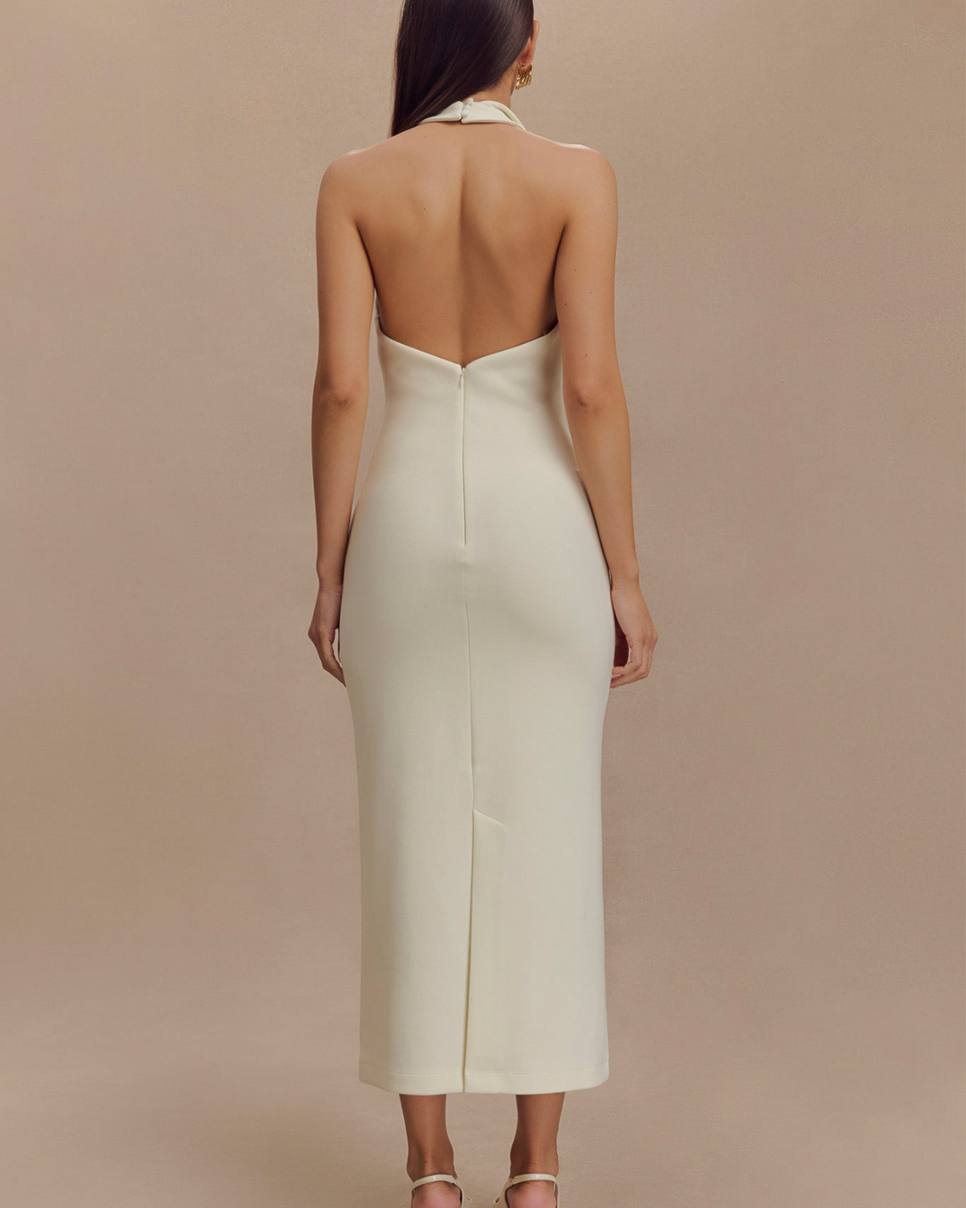 Akilina Halter Midi Dress in Ivory