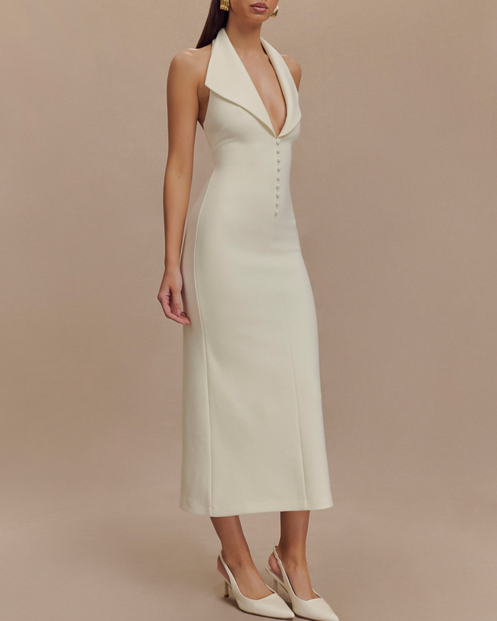 Akilina Halter Midi Dress in Ivory