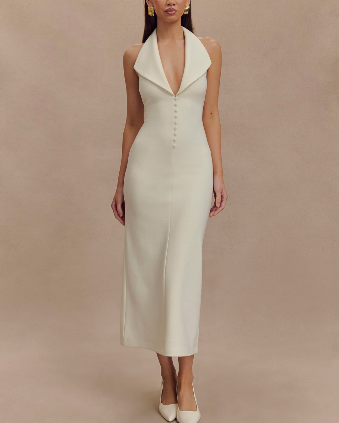 Akilina Halter Midi Dress in Ivory