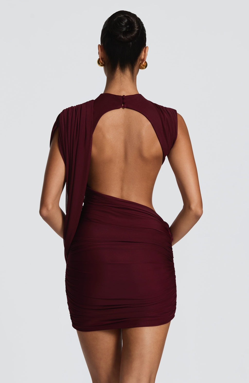Elara Drape Mini Dress in Cherry Lacquer