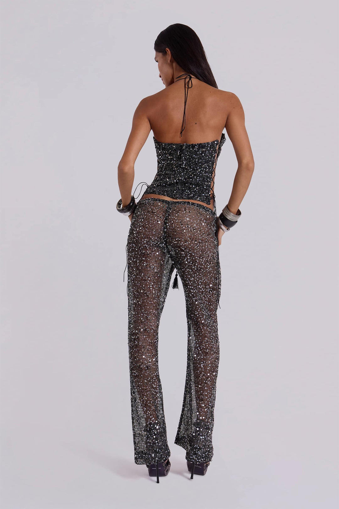 Noir Stardust Side Criss Cross Top in Slate