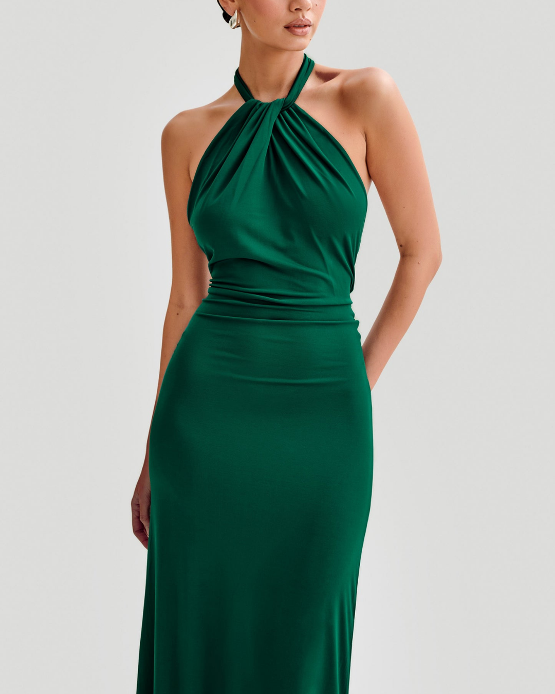 Evgenia Slinky Halter Maxi Dress in Forest Green