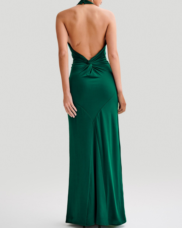 Evgenia Slinky Halter Maxi Dress in Forest Green