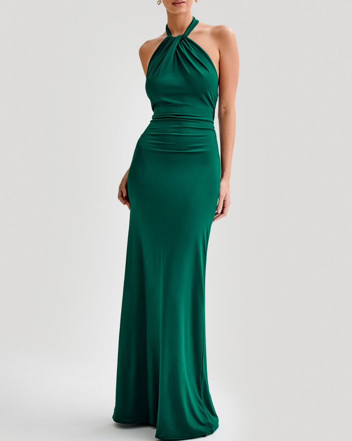 Evgenia Slinky Halter Maxi Dress in Forest Green