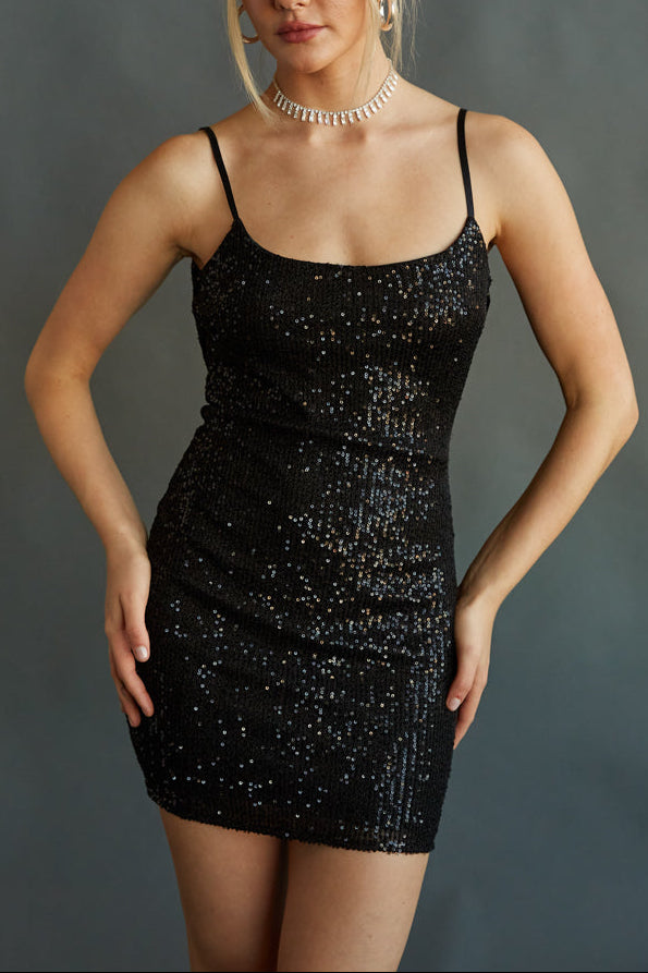 Gisele Sequin Mini Dress in Black
