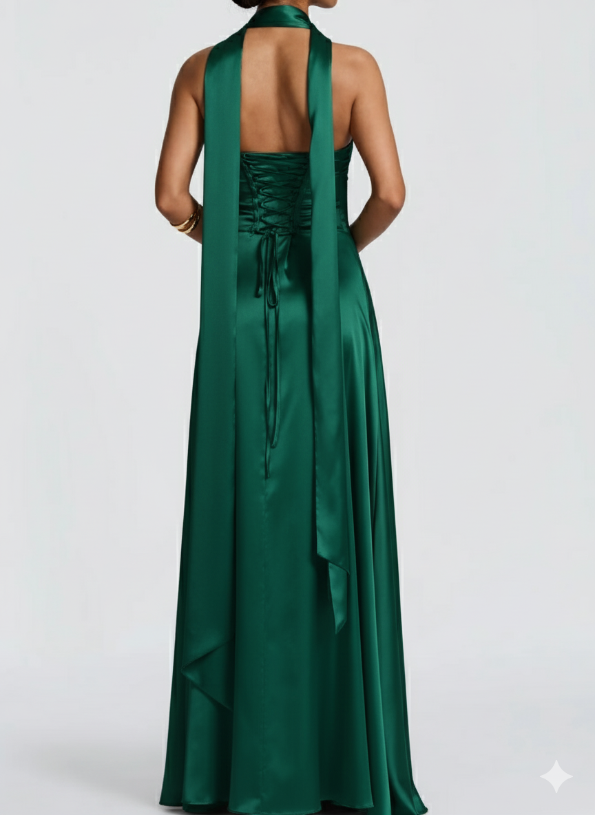 Amalfi Strapless Satin Maxi Dress with scarf in Purple