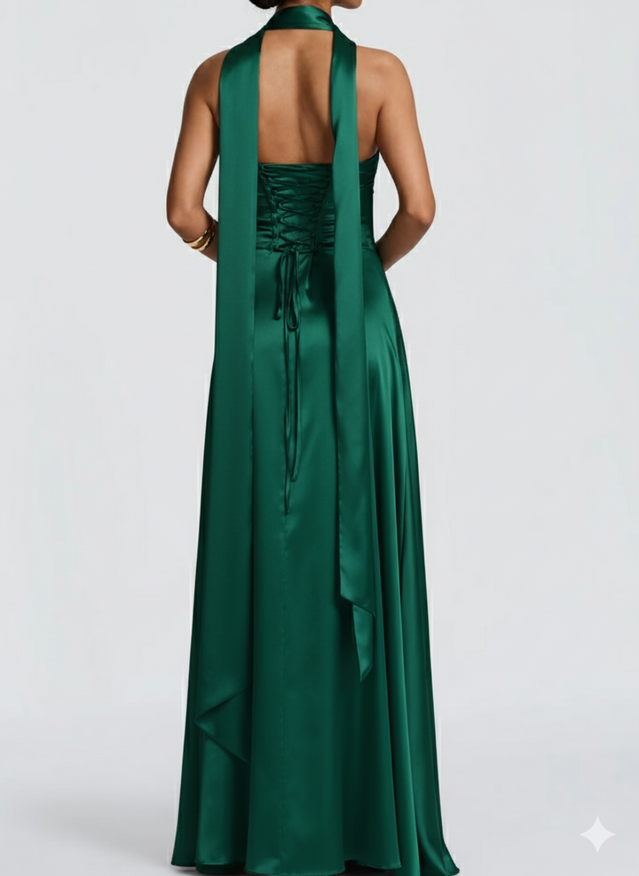 Amalfi Strapless Satin Maxi Dress with scarf in Purple