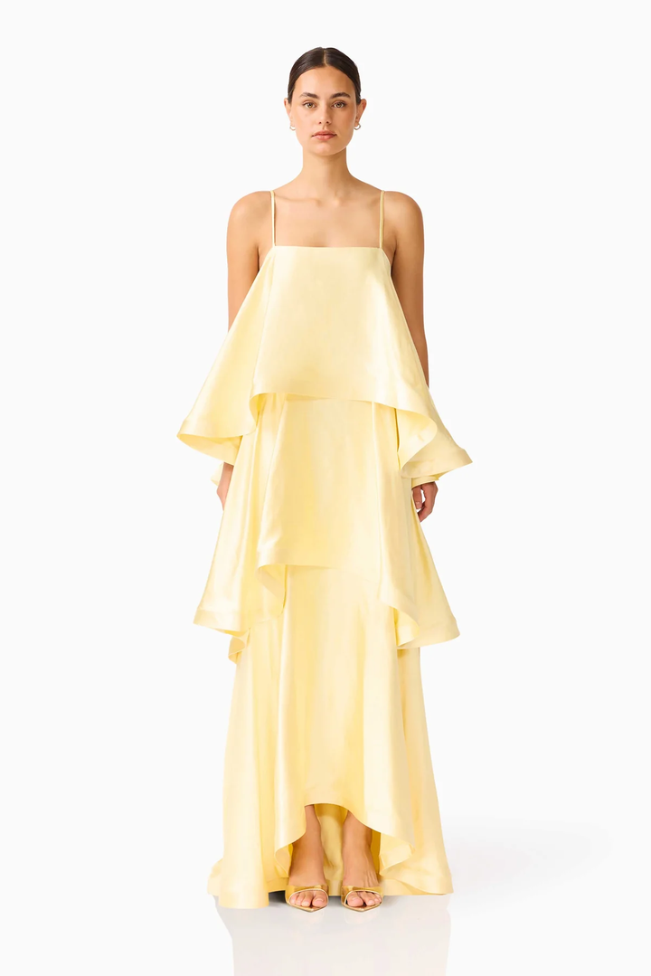 Elara Tiered Satin Maxi Dress