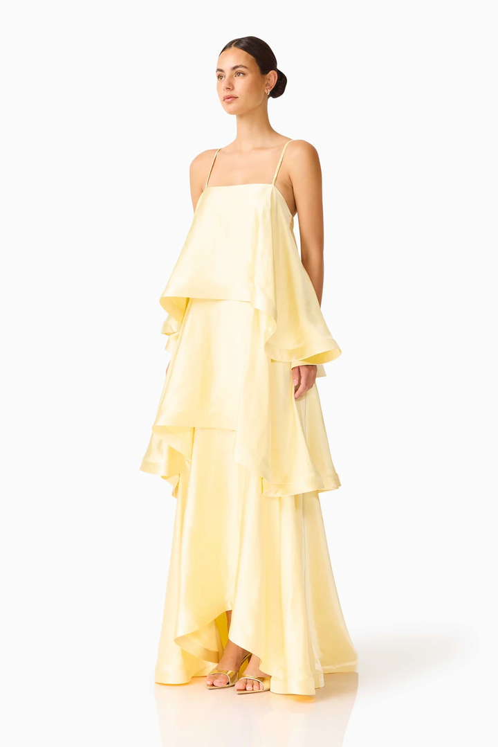 Elara Tiered Satin Maxi Dress