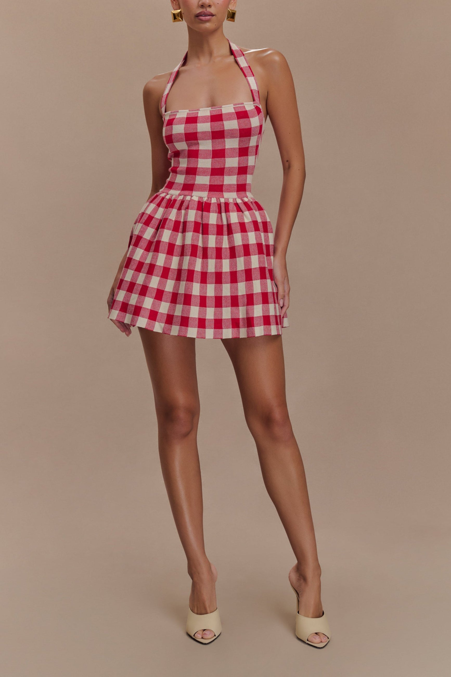 Slavina Halter Knit Mini Dress in Red Gingham – OUTCAST