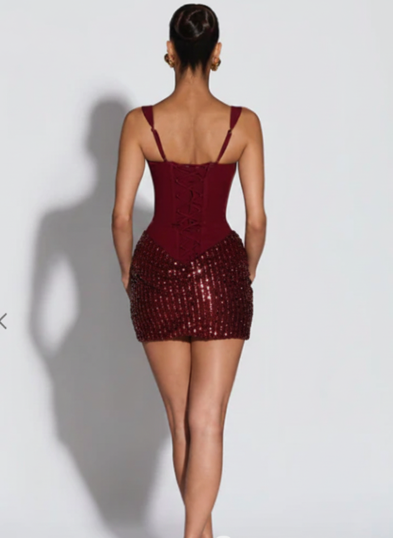 Paris Sequin Mini Dress in Maroon