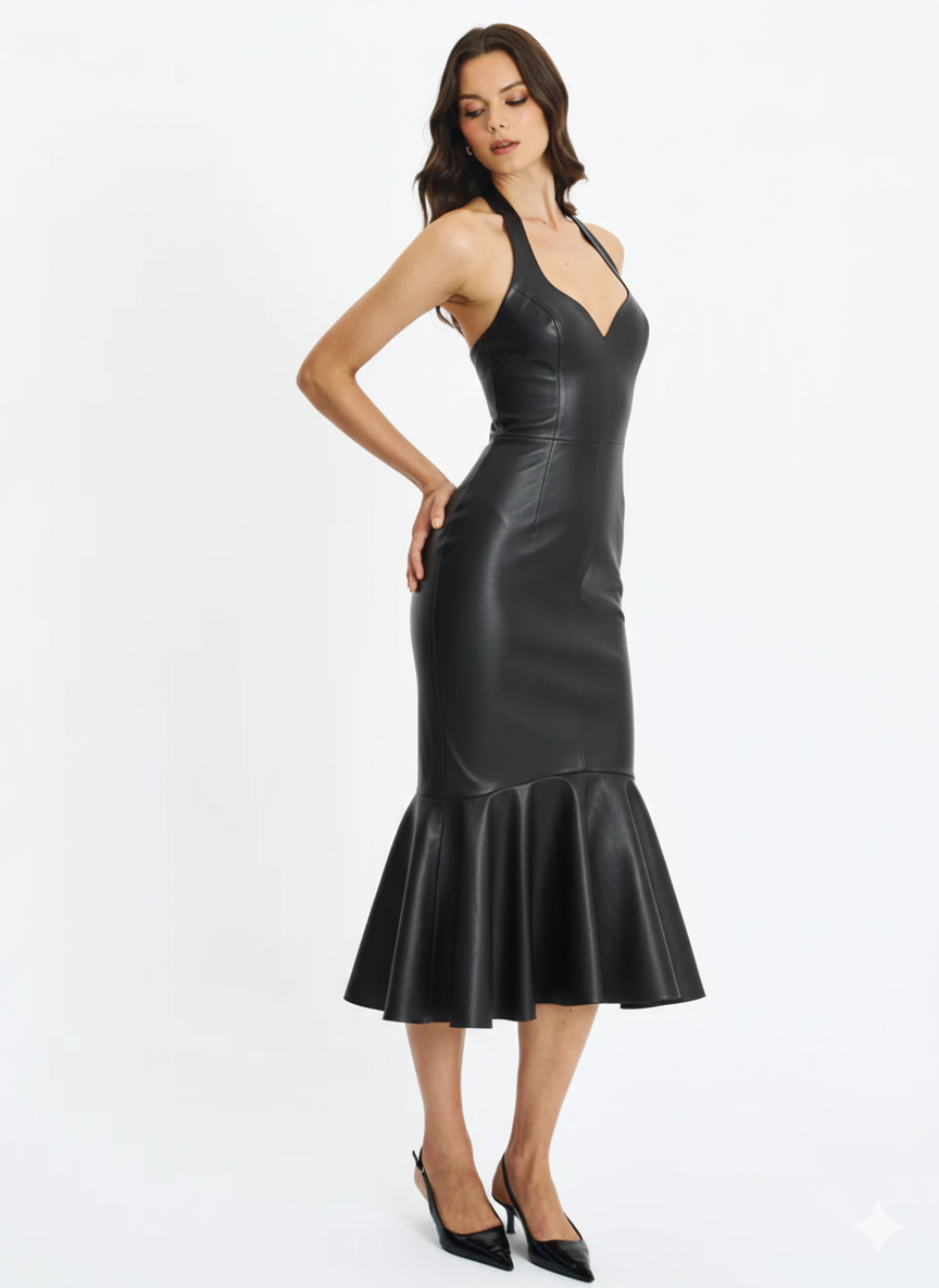 Sia Leather Midi Dress