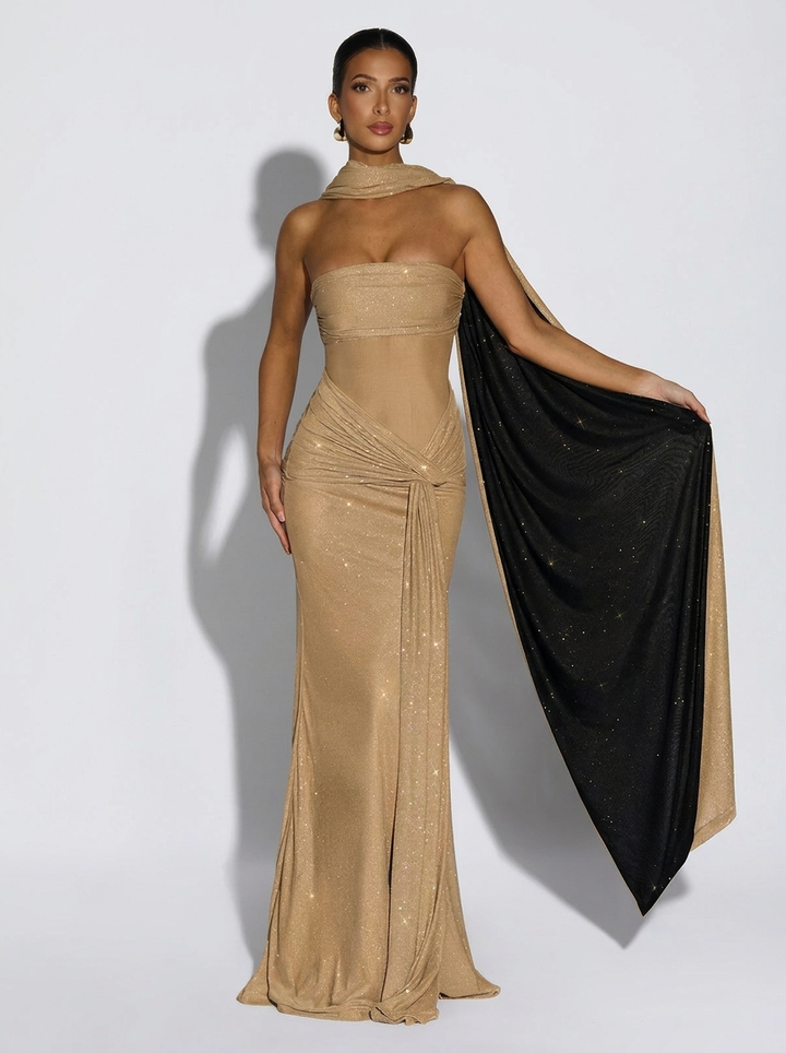 Carmelia Ruched Strapless Maxi Dress