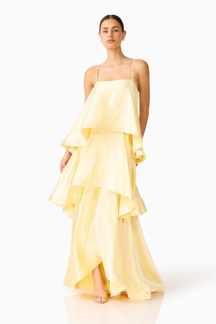 Elara Tiered Satin Maxi Dress