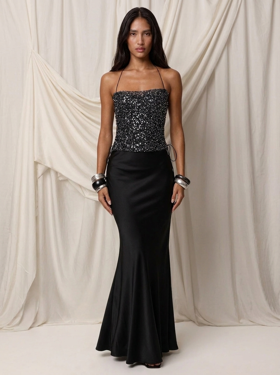 Noir Stardust Side Criss Cross Top in Slate