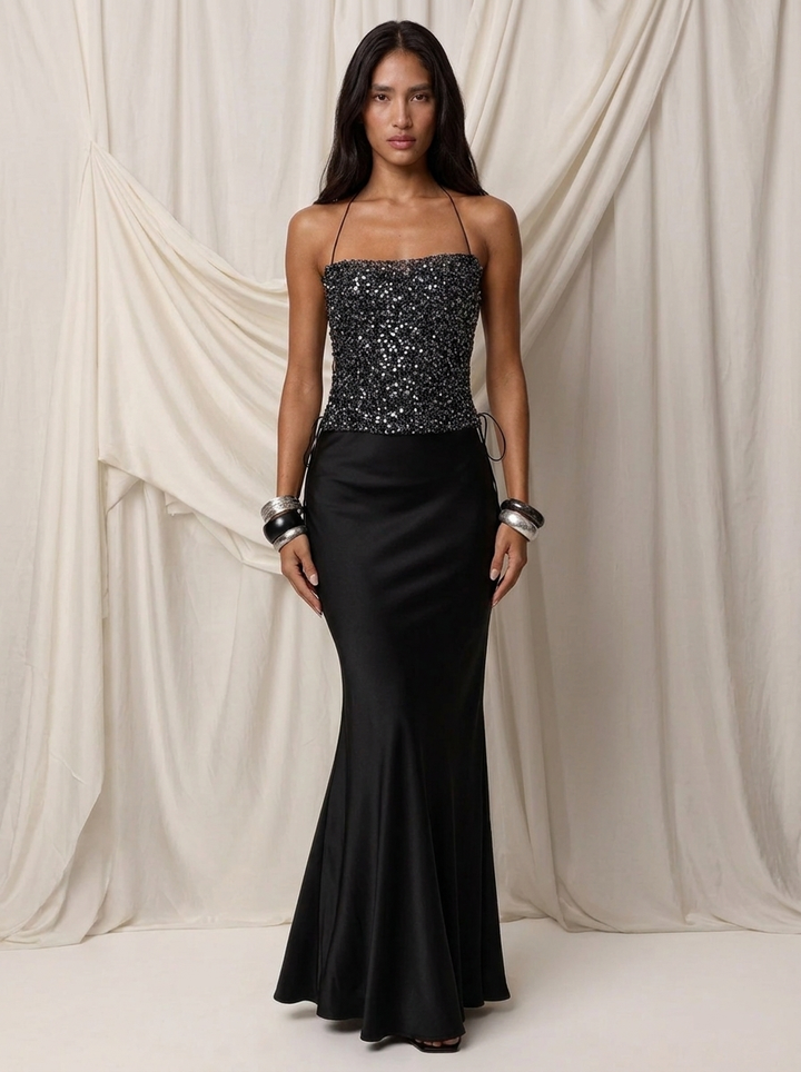 Noir Stardust Side Criss Cross Top in Slate
