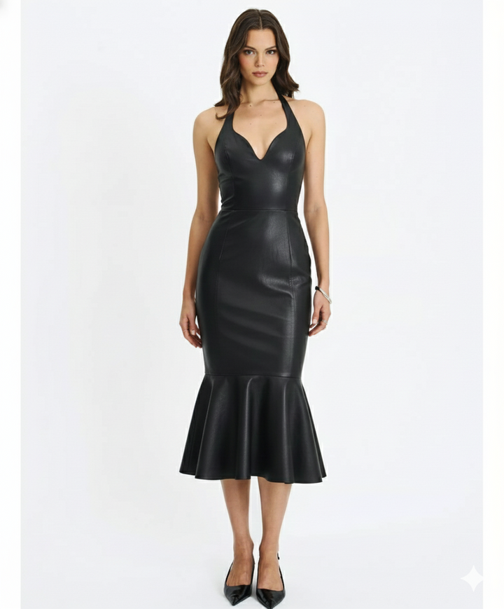 Sia Leather Midi Dress