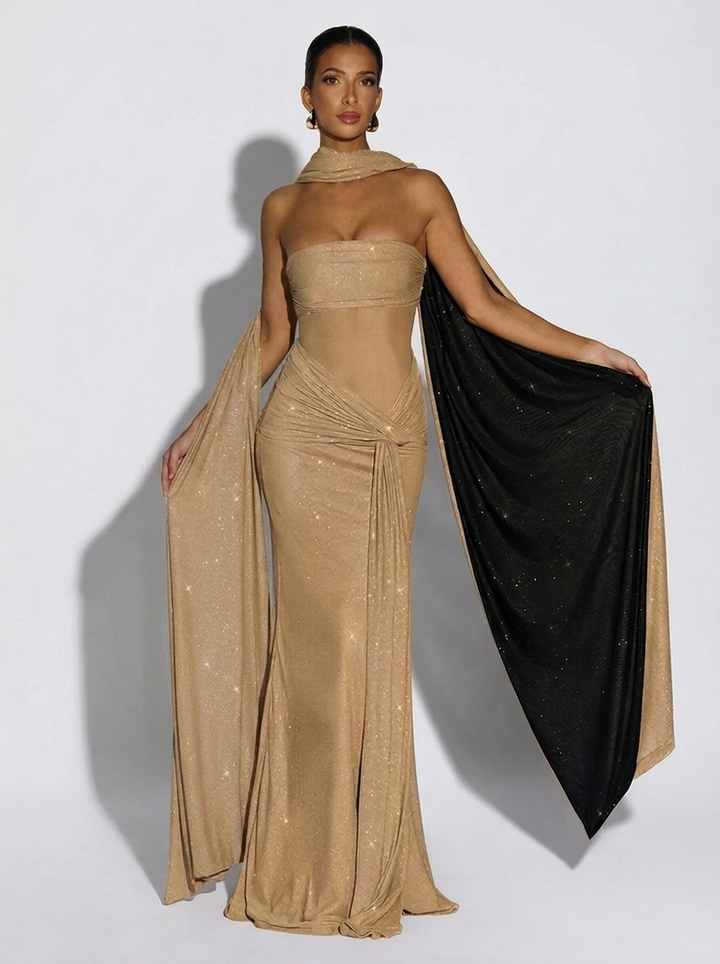 Carmelia Ruched Strapless Maxi Dress