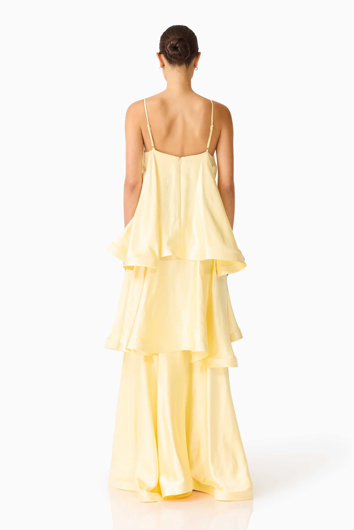 Elara Tiered Satin Maxi Dress