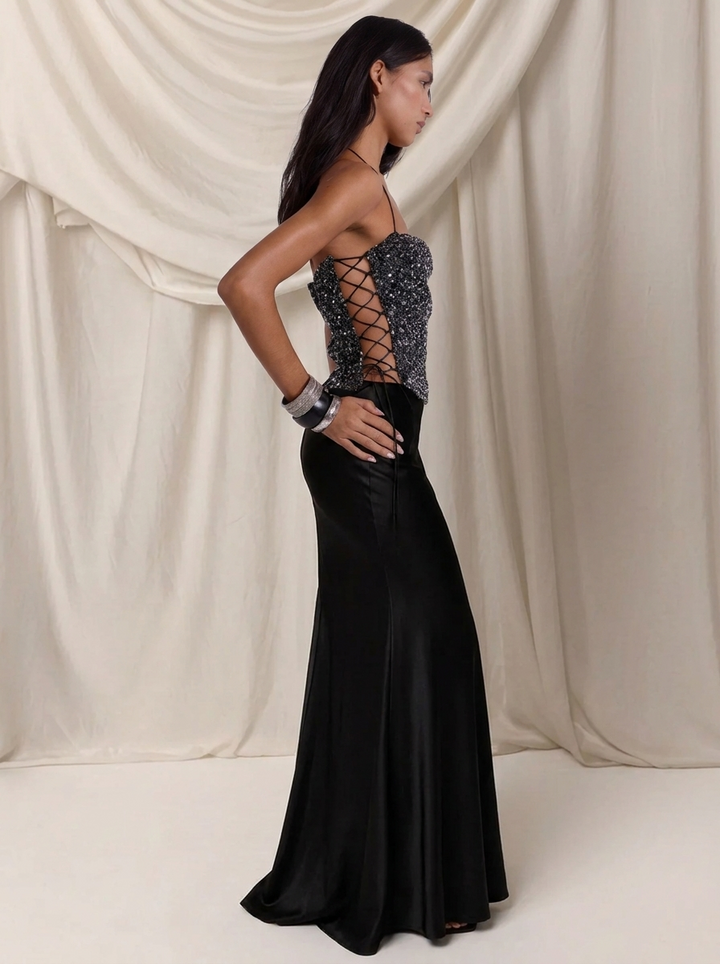 Noir Stardust Side Criss Cross Top in Slate