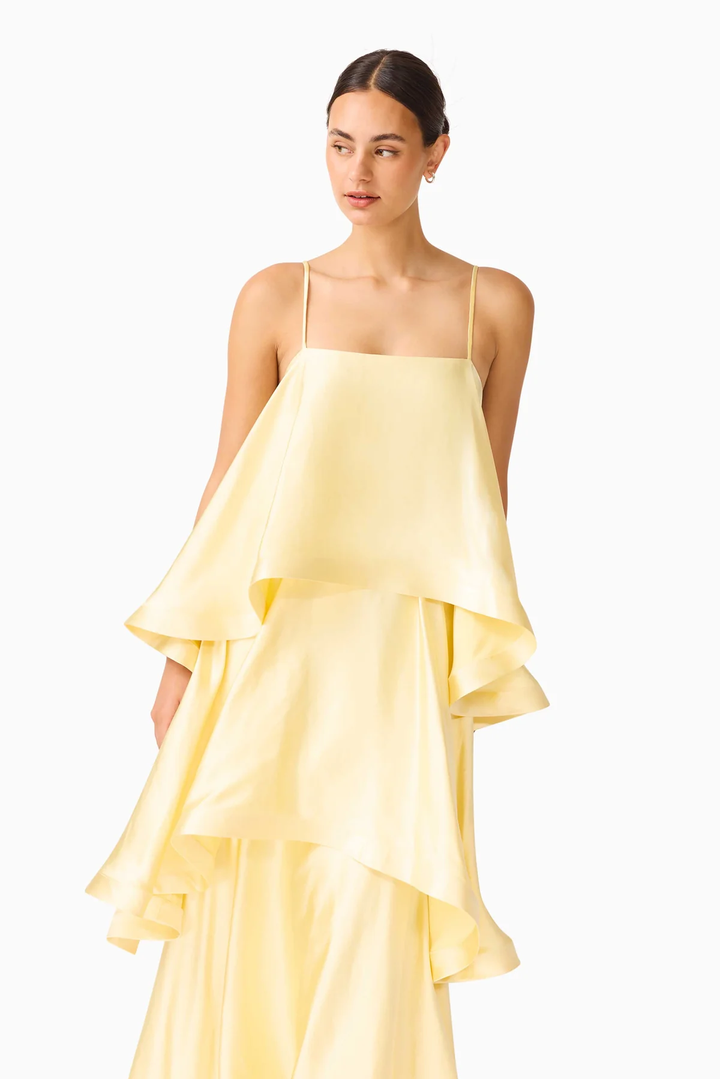 Elara Tiered Satin Maxi Dress