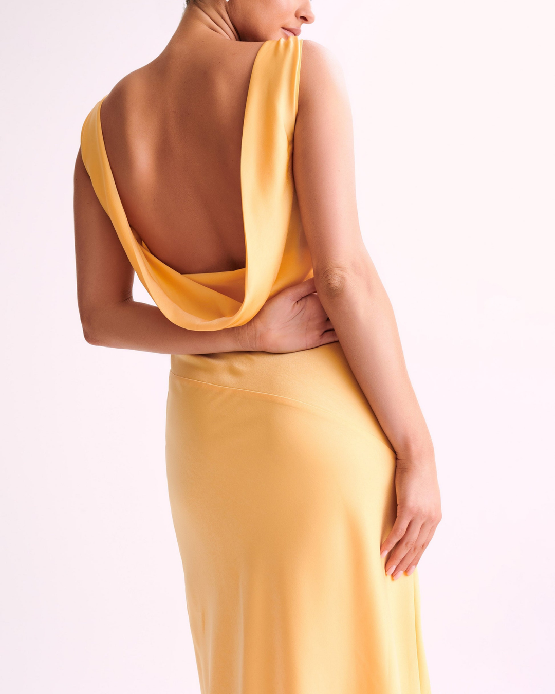 Raisa Maxi Satin Dress With Back Cowl in Lemon